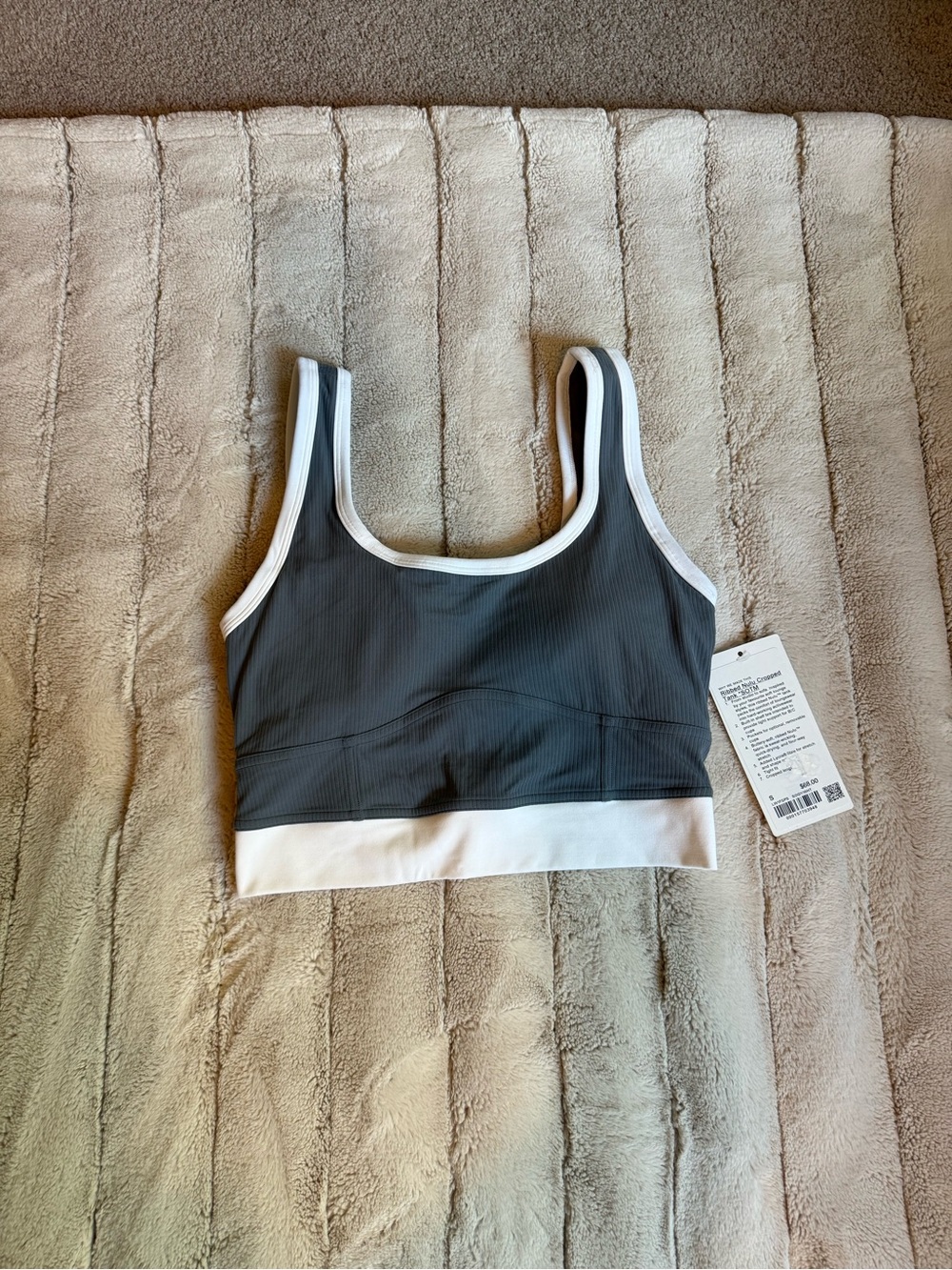 lululemon Ribbed Nulu Cropped Tank, Grey & White, Size Small